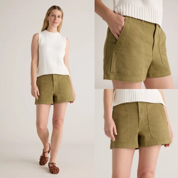 Quince Green Organic Stretch Cotton Twill Utility Shorts Size 16 - 26848 - Picture 1 of 11